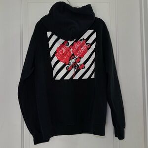 Unisex Bowery Supply Co Black Hoodie with Red Rose Graphic